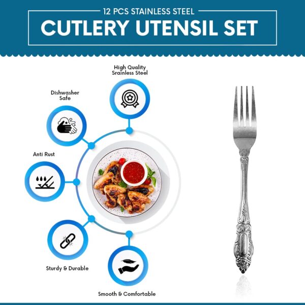 Pookes Dinner Forks, Stainless Steel Table Forks, Flatware (Set of 12) (Forks) - Image 3