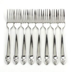 Pookes 8 Piece Stainless Steel Dinner Forks - Heavy Duty and Mirror Polishing Flatware Forks Set - Diamond Theme