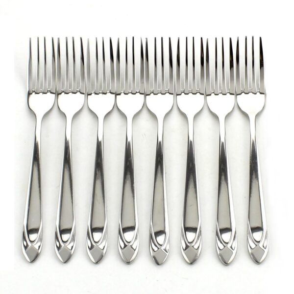 Pookes 8 Piece Stainless Steel Dinner Forks - Heavy Duty and Mirror Polishing Flatware Forks Set - Diamond Theme