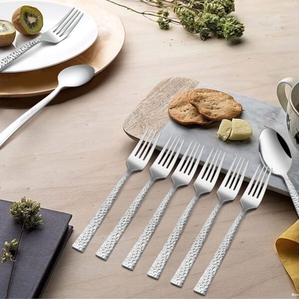 Pookes Hammered 12 Pieces Dinner Forks Set, Stainless Steel 7.9 Silverware for Home/Kitchen/Restaurant - Image 6